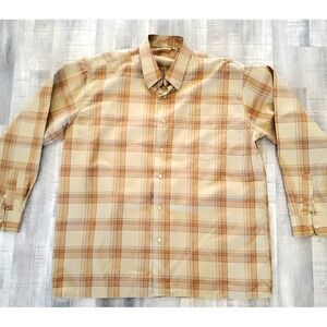 Vintage Lowrider Button Up Mens 2XL 44 Rust Tan‎ Plaid Short Sleeve Shirt Cholo